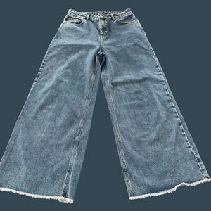 ASOS Collusion Womens 30 Wide Leg 007 High Waisted Jeans 100% Cotton Denim Fray